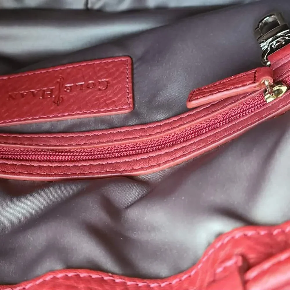 Cole Haan Denney Hobo Bucket Red Pebbled Leather Shoulder Bag
